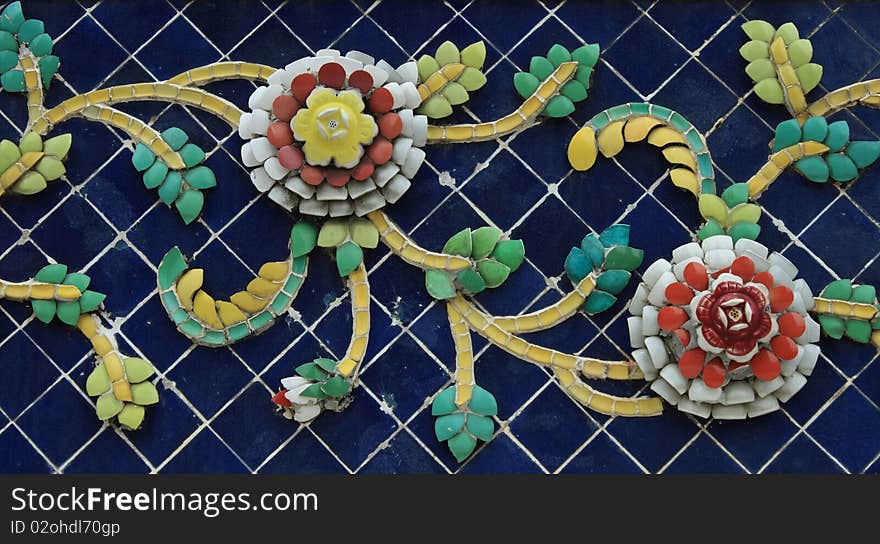 Old floral, ceramic in Wat Pho in Bangkok, Thailand. Old floral, ceramic in Wat Pho in Bangkok, Thailand