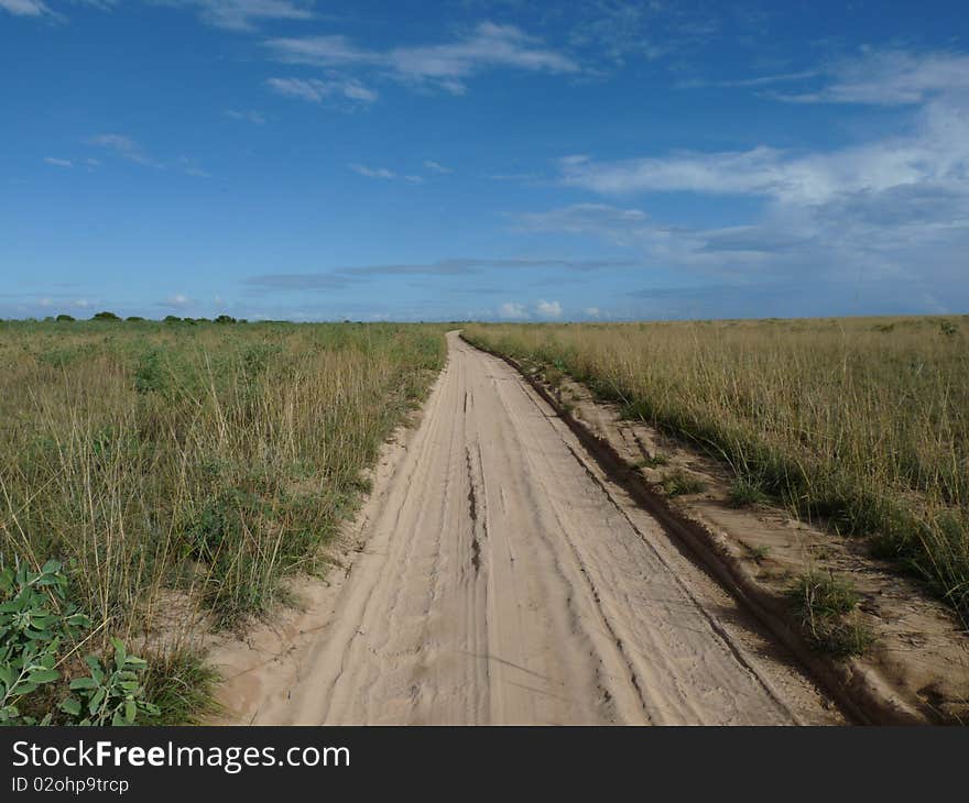 Sandy desert road along the coast around Broome, Western Australia.