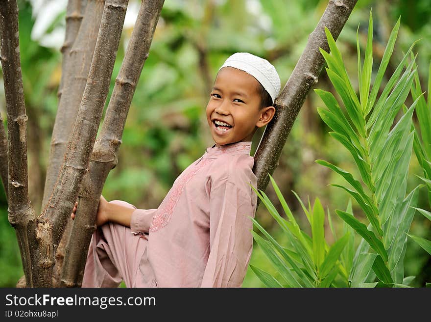 Portrait of happy Muslim Indonesian boy. Portrait of happy Muslim Indonesian boy