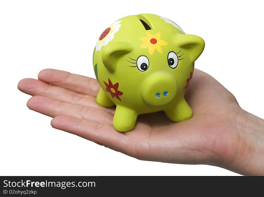 Piggy bank on a hand