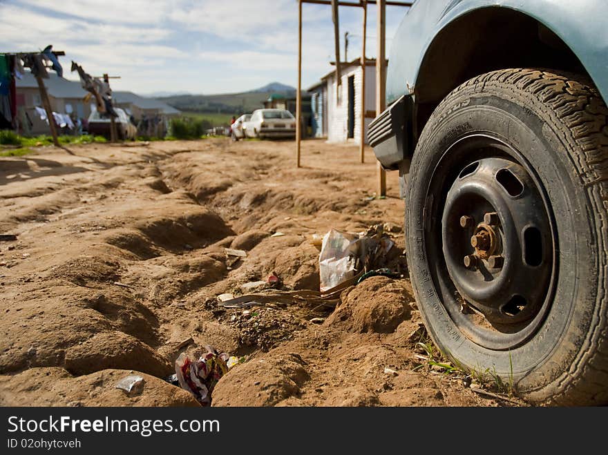 Typical street scene in a township in South Africa. Typical street scene in a township in South Africa