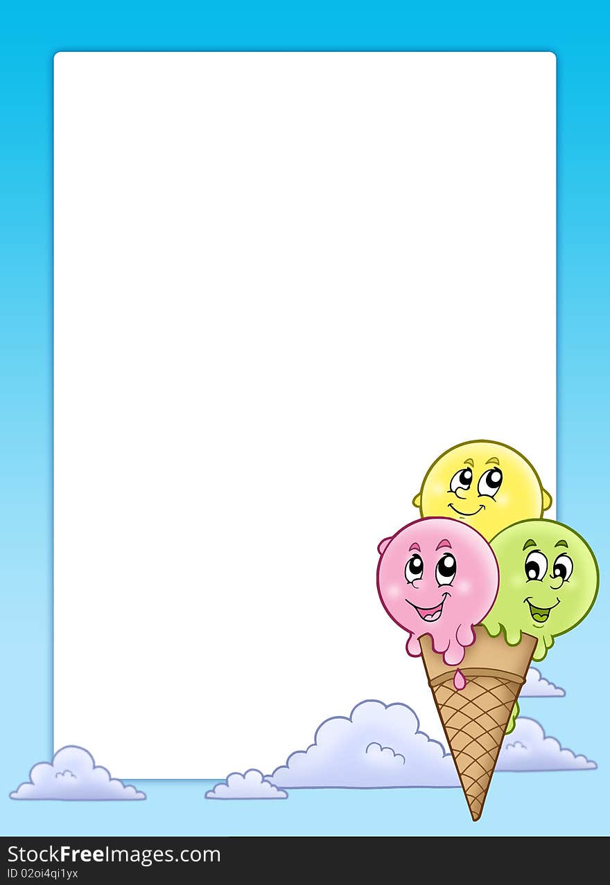 Frame with cartoon ice cream - color illustration.