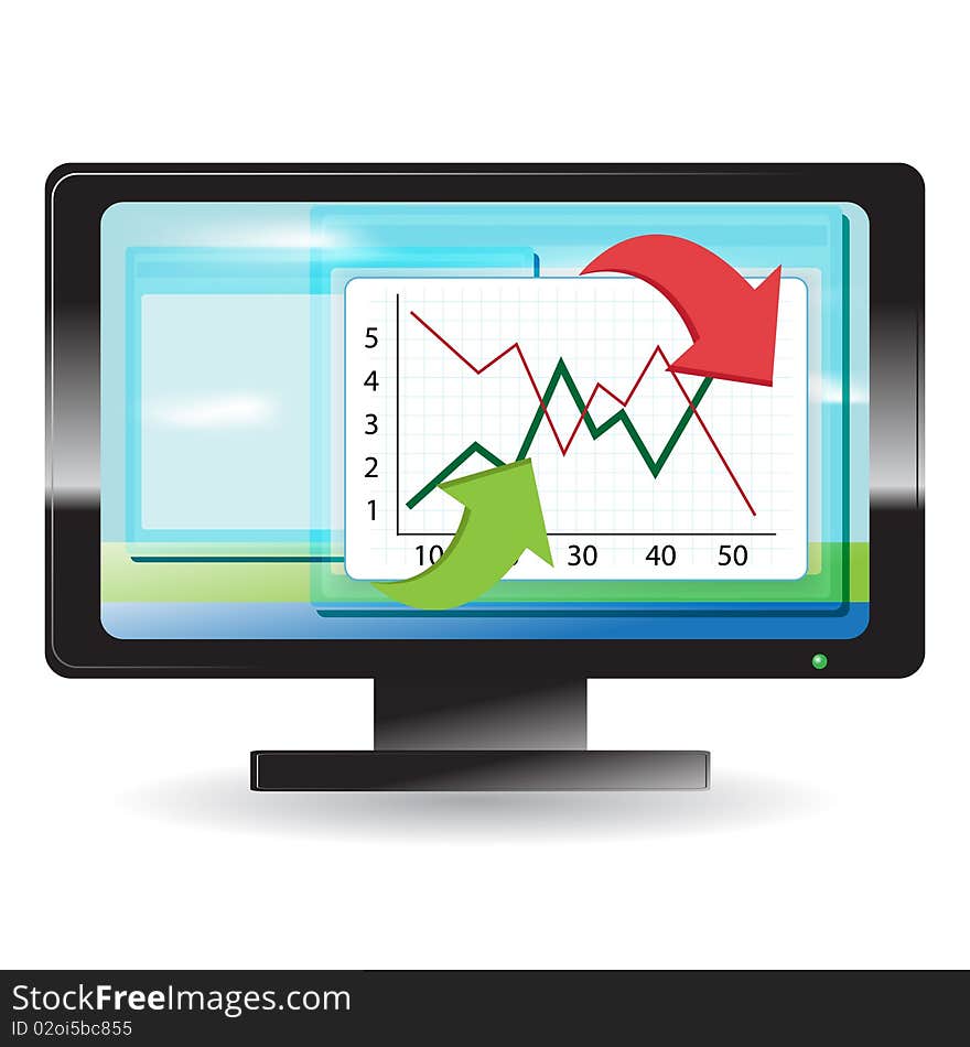 Illustration, black monitor with graph on screen