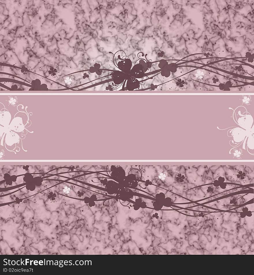 Romantic pink background with floral and clover shapes and place for text. Romantic pink background with floral and clover shapes and place for text