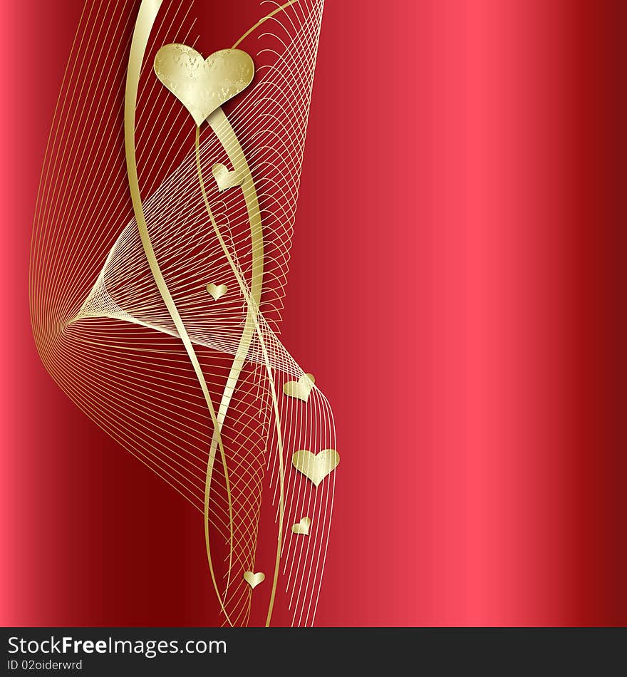 Valentine Background with Golden Hearts