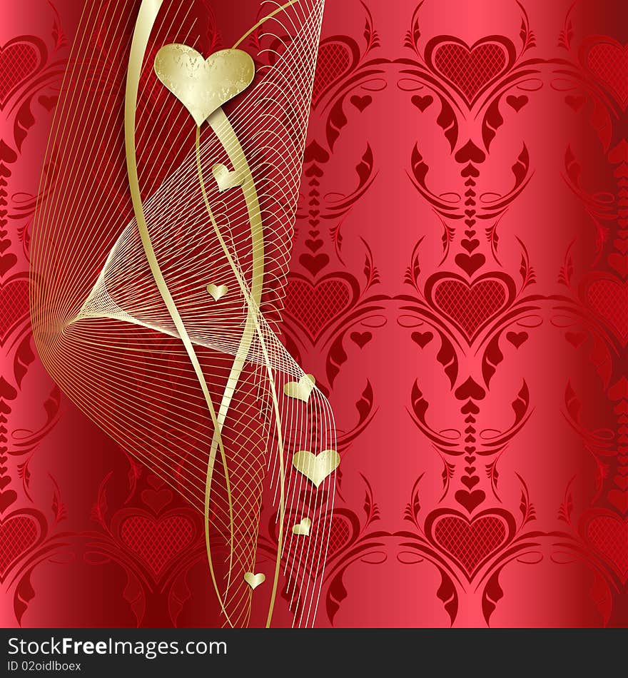 Valentine Background with Golden Hearts