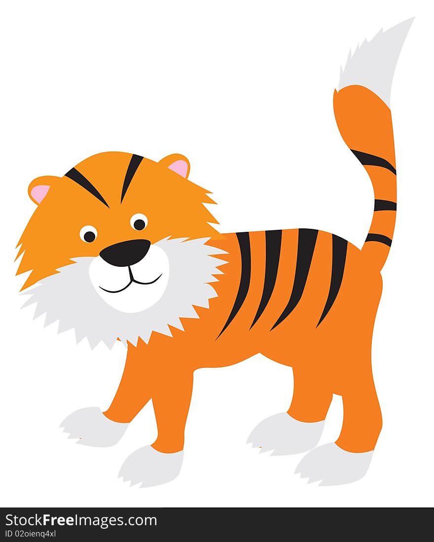 Tiger modern colour cartoon character on white background. Tiger modern colour cartoon character on white background