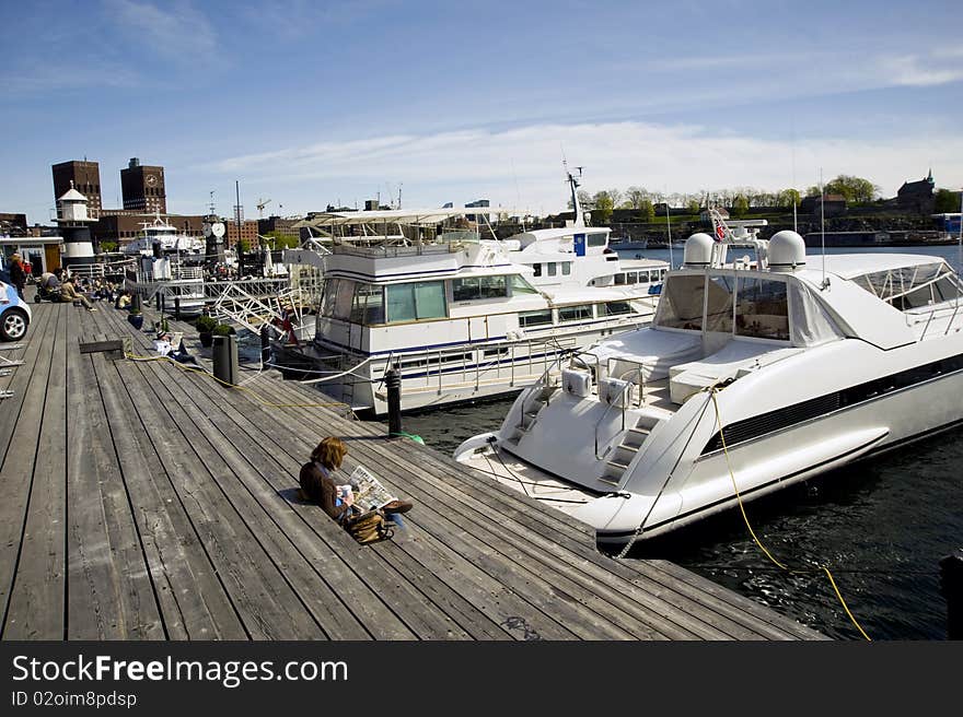 Landing stage for yachts in center of Oslo, Norway