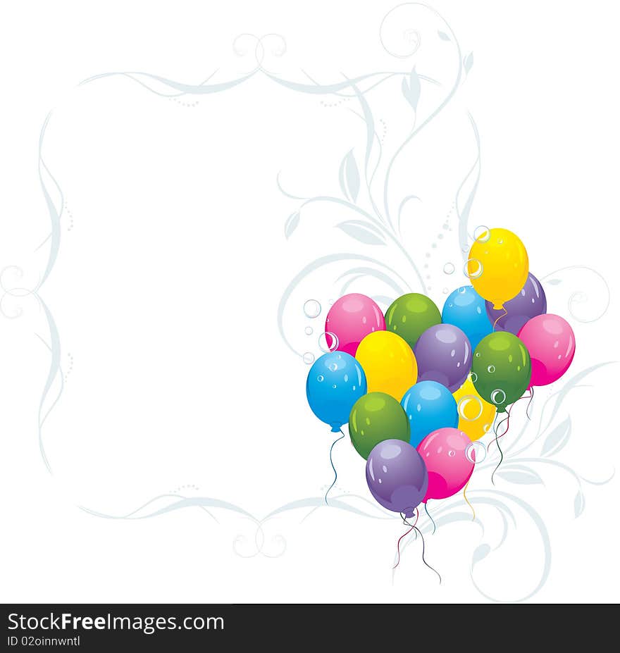 Balloons with bubbles in the decorative frame