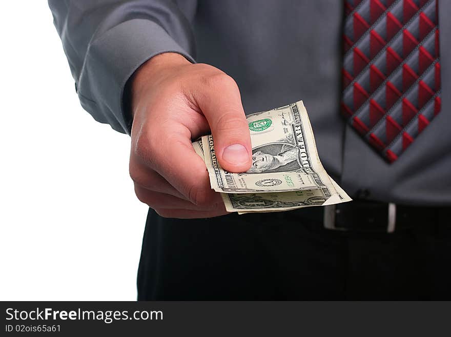 The businessman in a grey shirt and a tie has control over money. The businessman in a grey shirt and a tie has control over money.