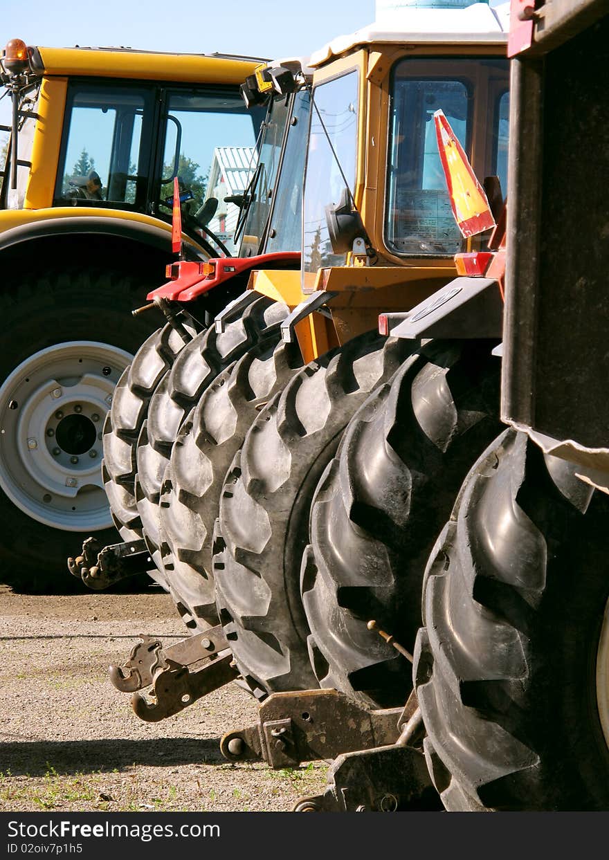 Wheels of tractors taken as clous-up. Wheels of tractors taken as clous-up