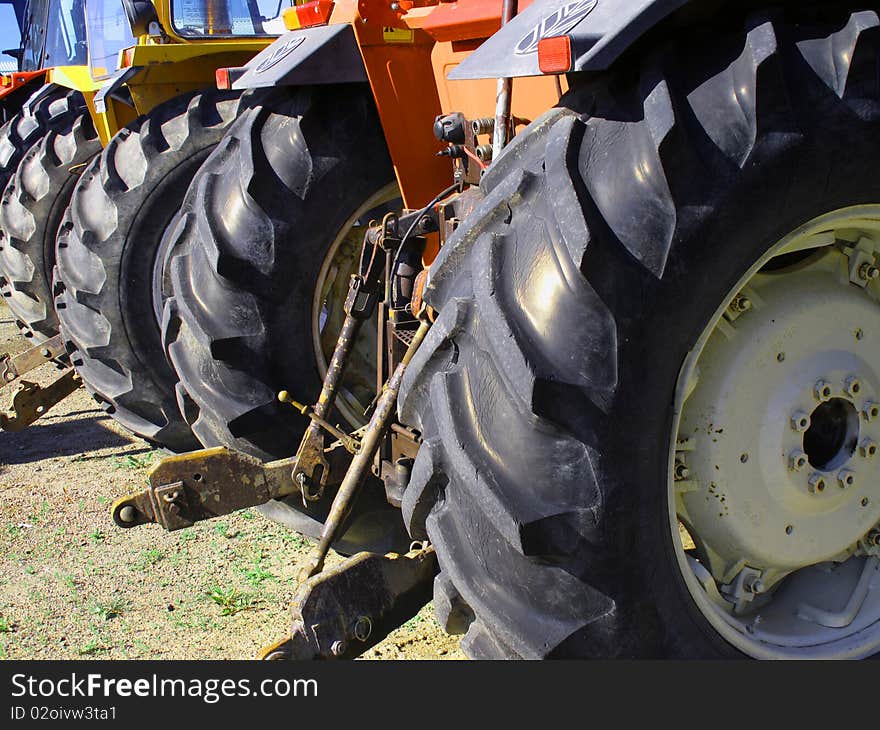 Wheels of tractors taken as clous-up. Wheels of tractors taken as clous-up