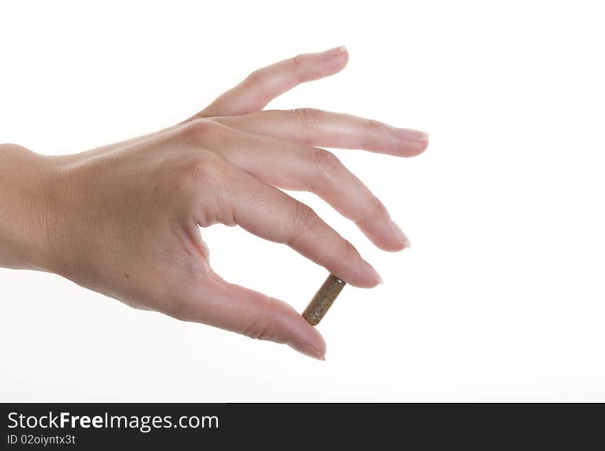 Tablet on the hand isolated on white