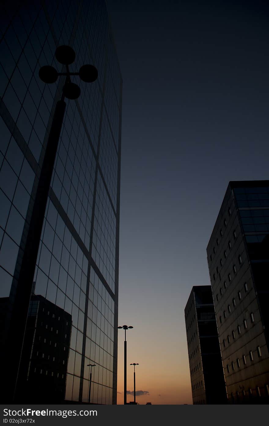 Skyscrapers at the sunset reflecting each other, La Defense, Paris, France