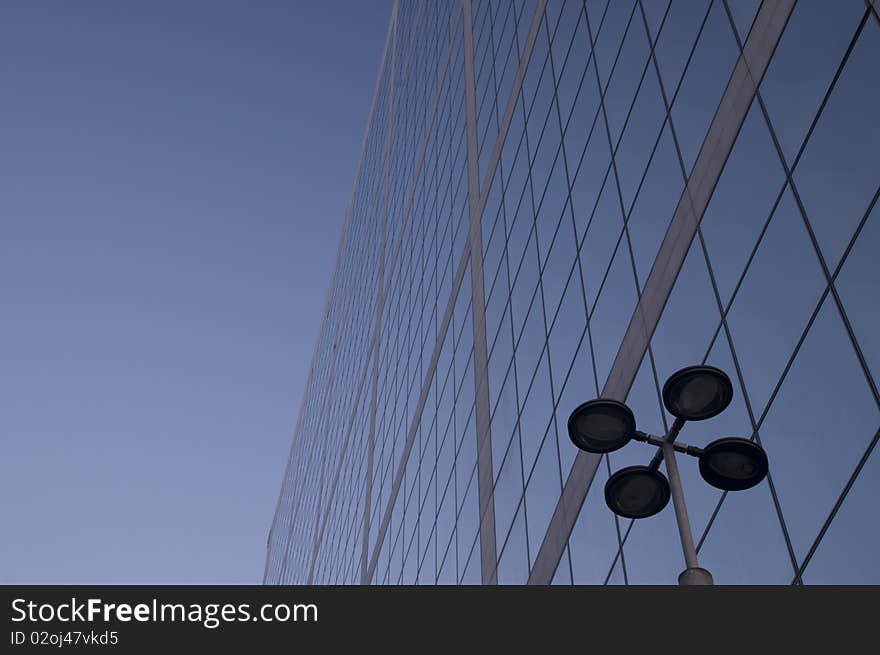 Skyscraper and the public light with sky background, La Defence, Paris, France