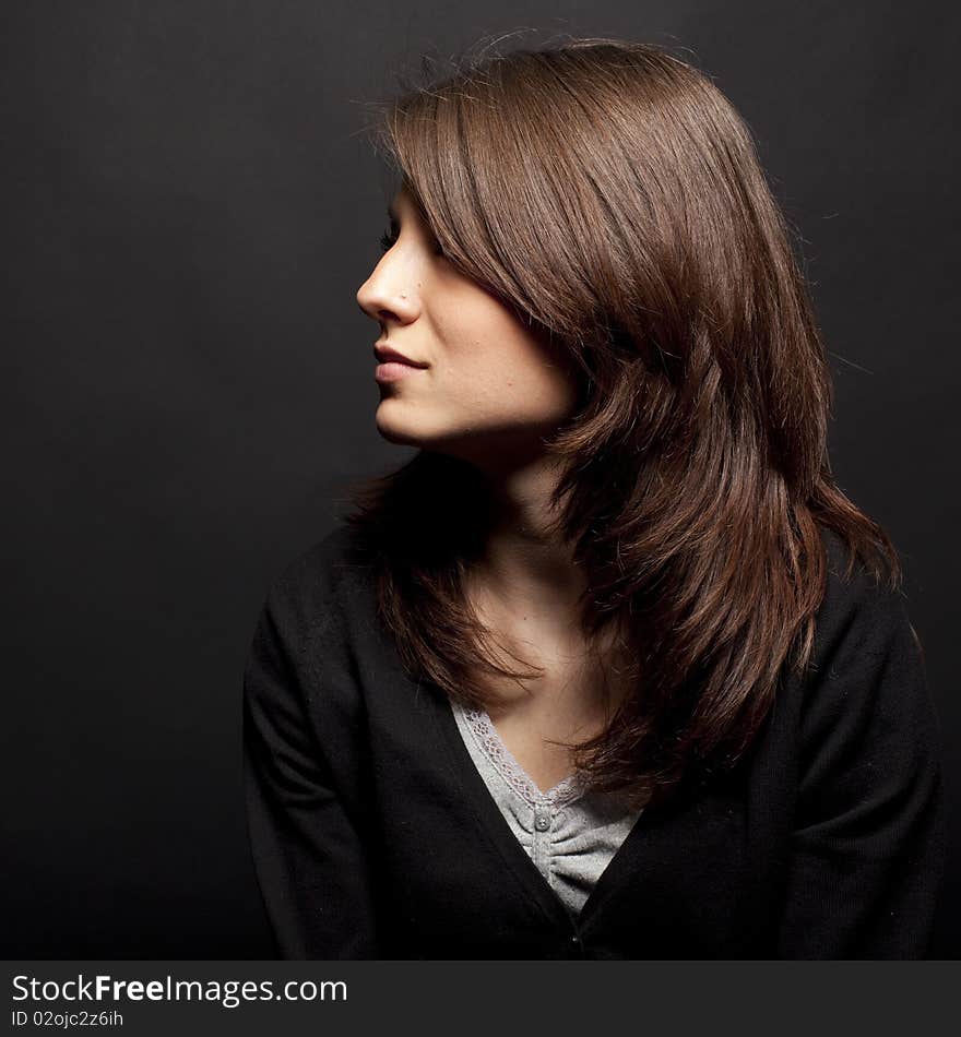 Girl on a black background