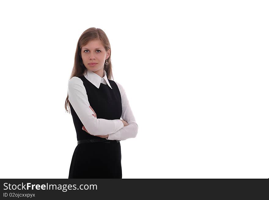 Young attractive business woman in a white background. Young attractive business woman in a white background