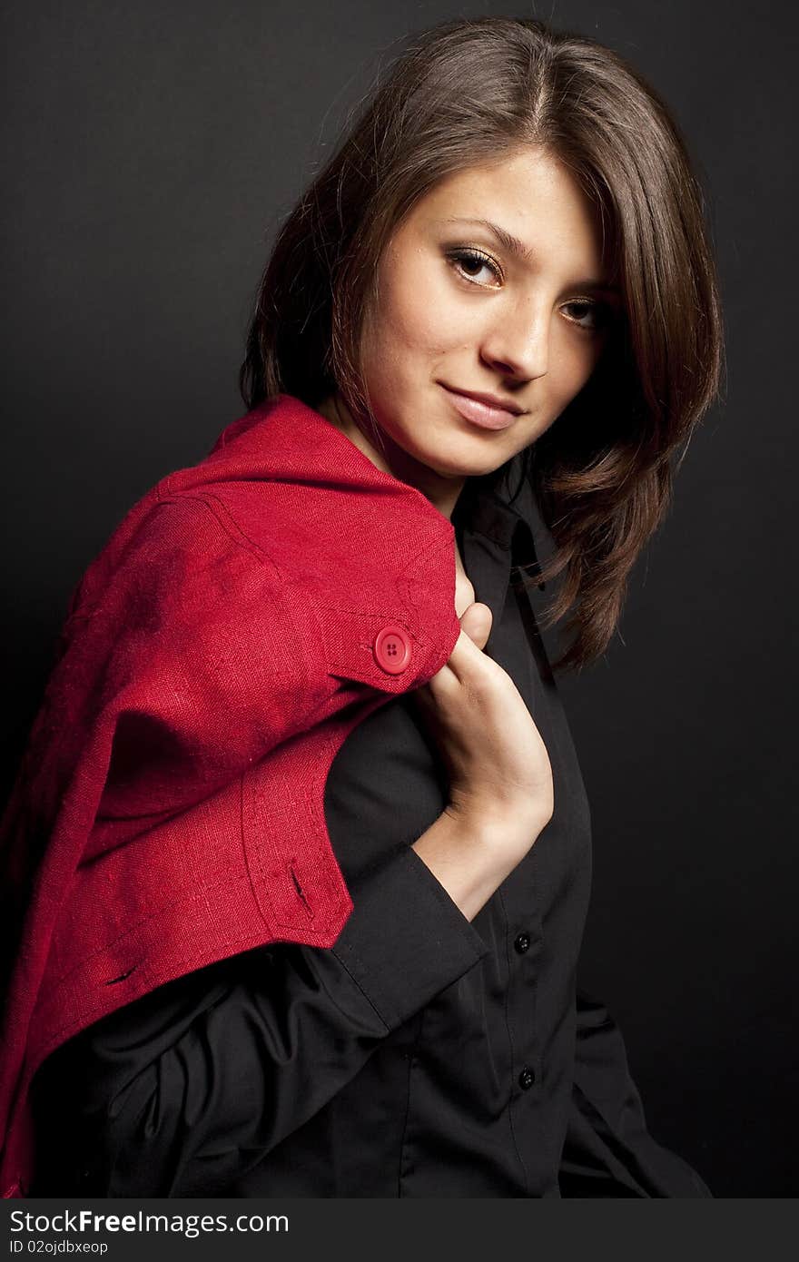 Girl in a black and red shirt. Girl in a black and red shirt