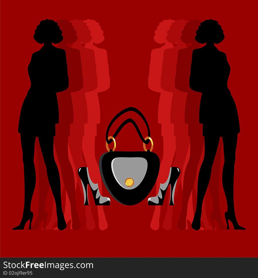 Silhouette and a reflection of women with model proportions. Silhouette and a reflection of women with model proportions