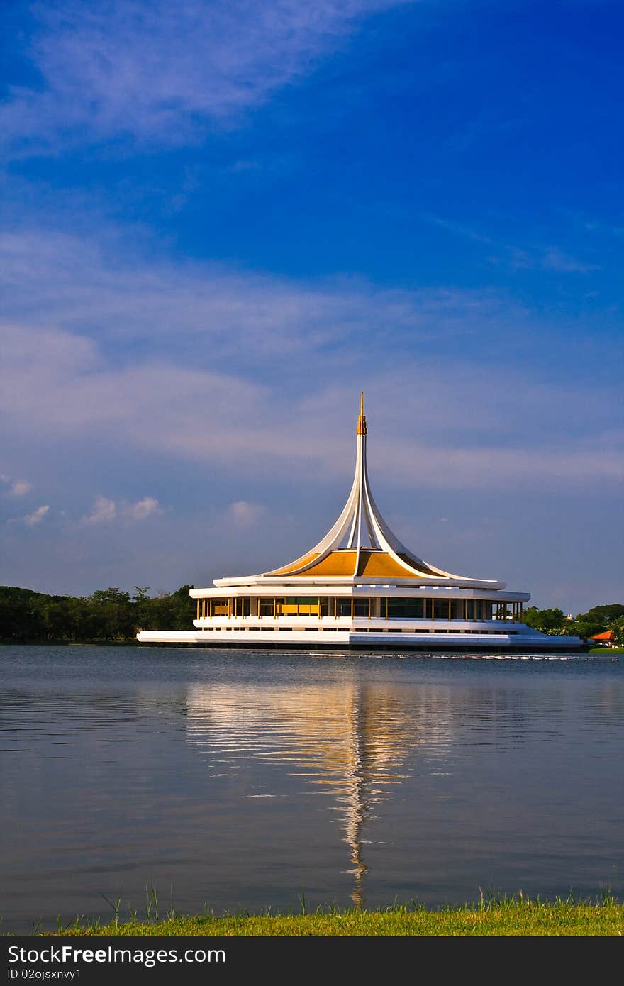 Floating hall in lake and reflection in water. Floating hall in lake and reflection in water.