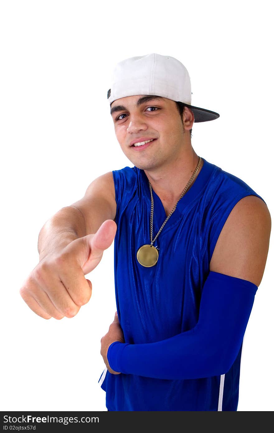 Young fresh teenager is posing with a thumb up sign. Isolated over white. Young fresh teenager is posing with a thumb up sign. Isolated over white.