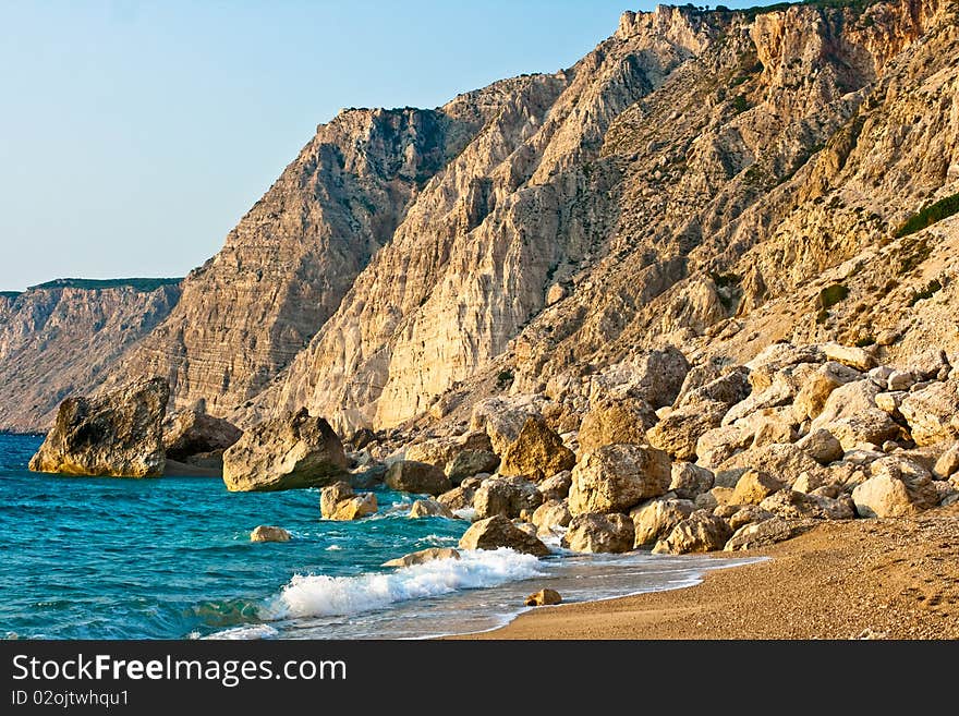 View of the coast of Platia Amos, Kefalonia. View of the coast of Platia Amos, Kefalonia