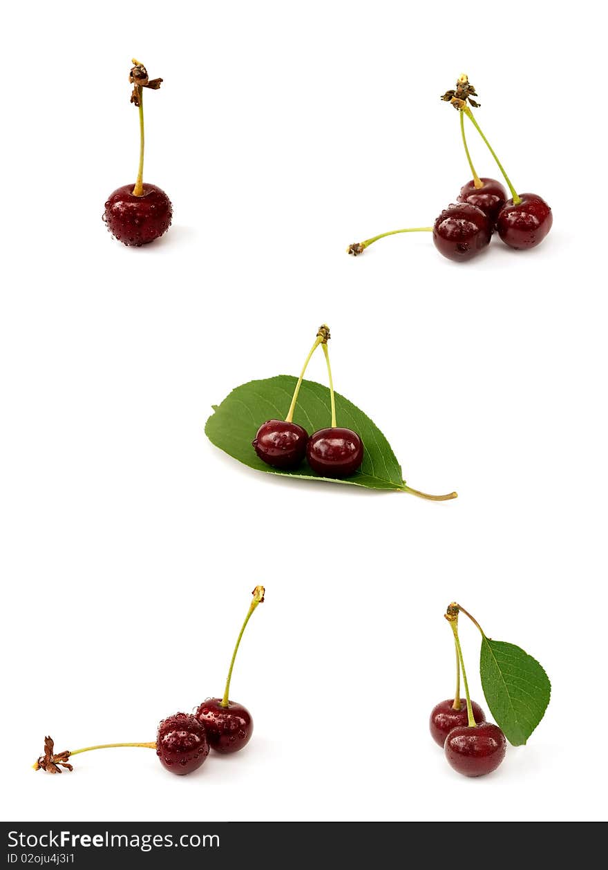 Collection of five photoes of cherries