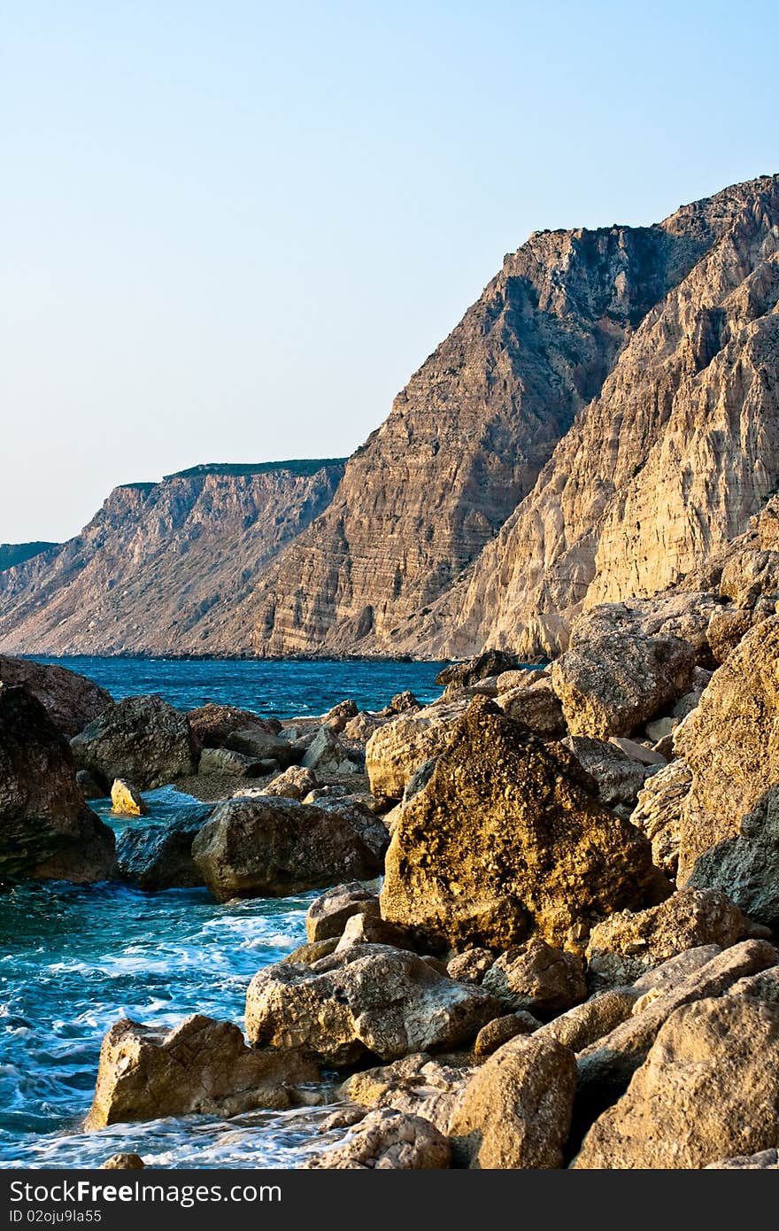 View sea cliff of Platia Amos, Kefalonia. View sea cliff of Platia Amos, Kefalonia