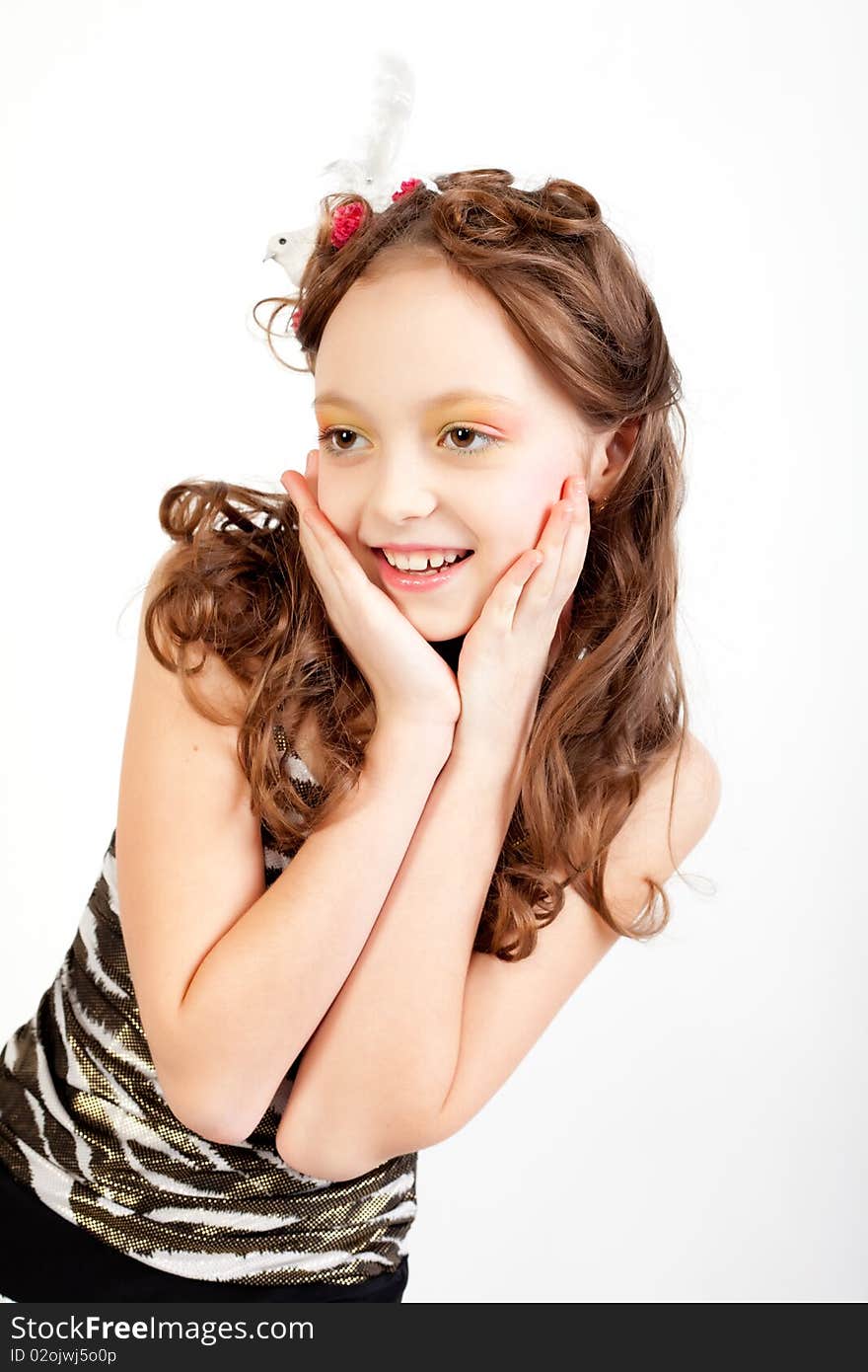 Young girl posing on white background