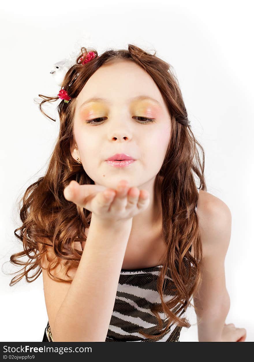 Young girl posing on white background