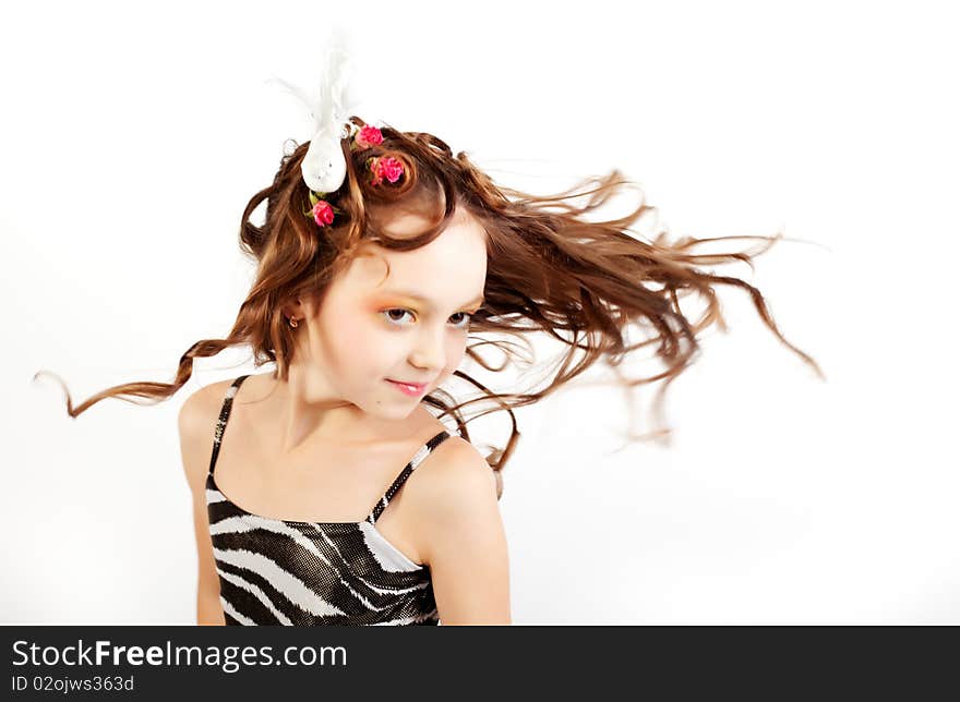 Young girl posing on white background