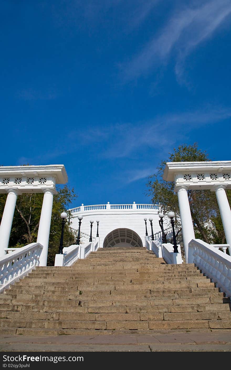 Stairs and colonnade in Orenburg, Russia. Stairs and colonnade in Orenburg, Russia