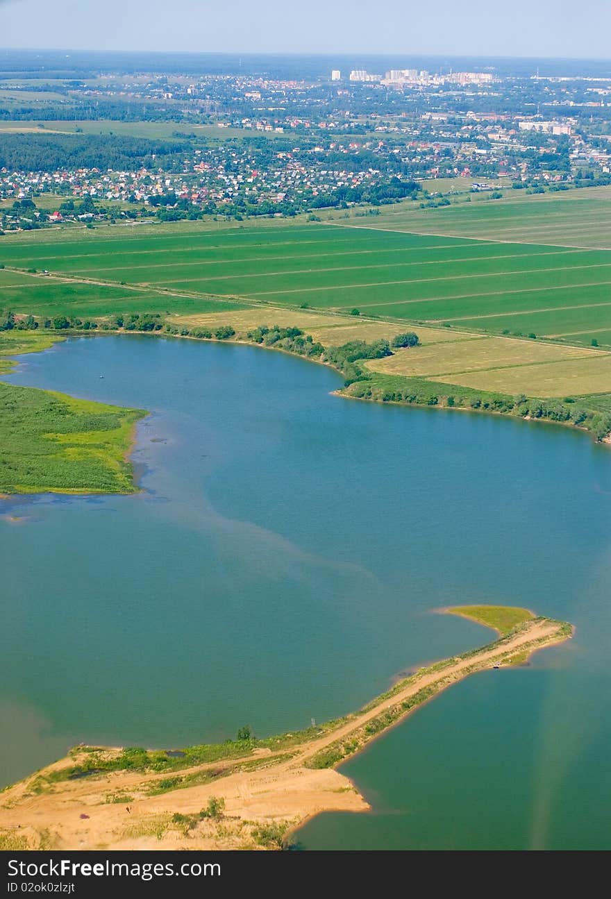 River with beach from height