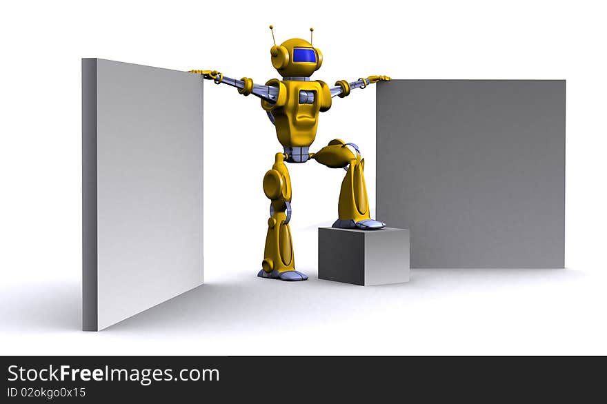 3D robot with empty billboard