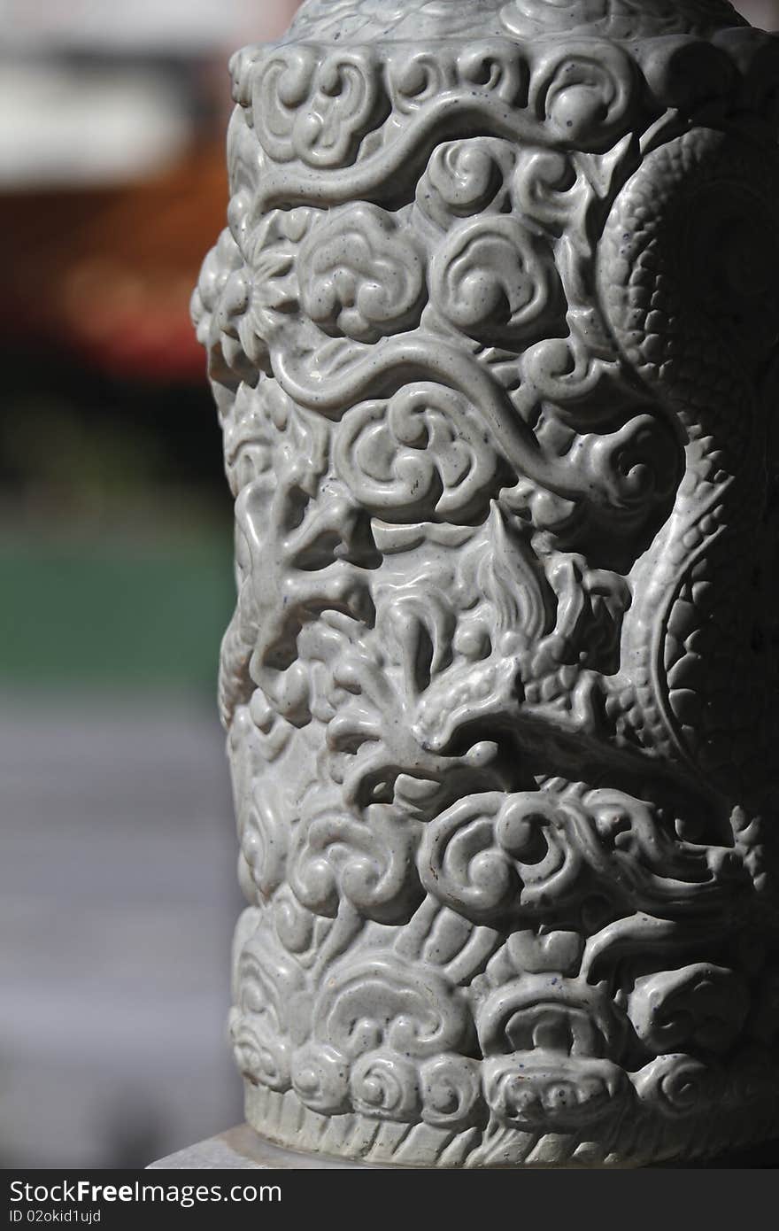 Chinese stone pillar at temple in China style