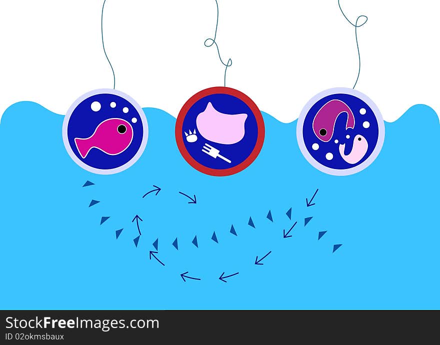 Abstract cute cat and fish illustration. Abstract cute cat and fish illustration