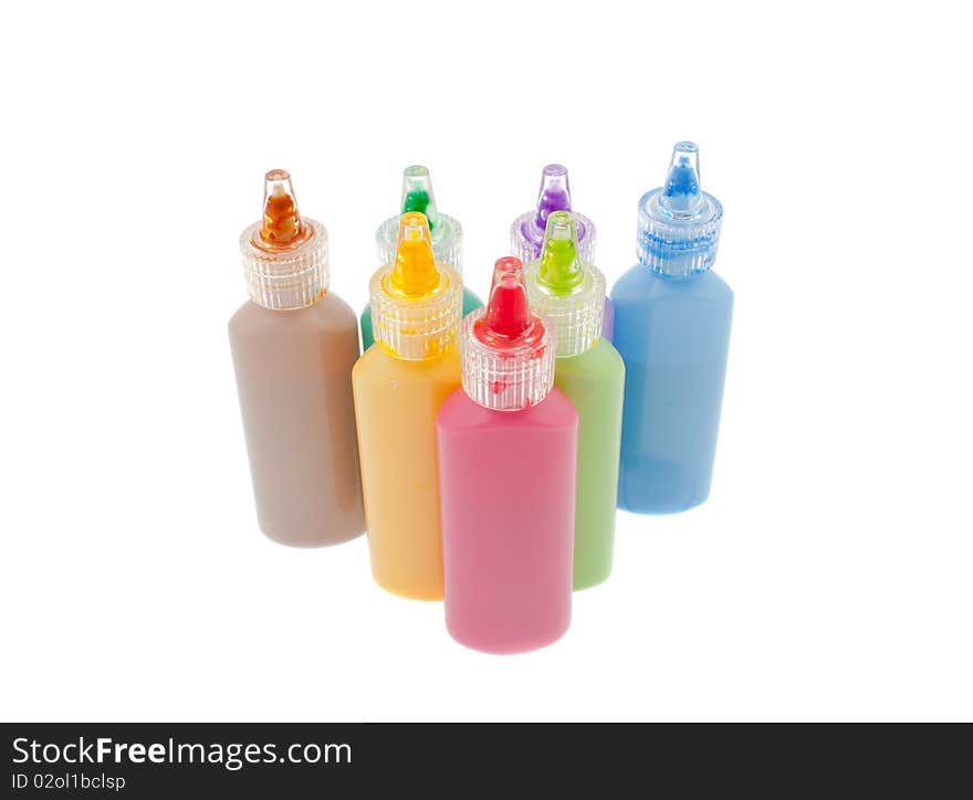 Group of paints tubes isolated on white background.