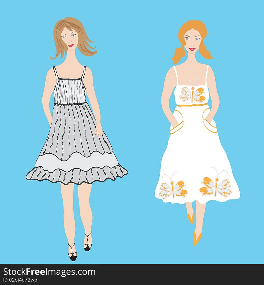 Two fashion girls in sundress