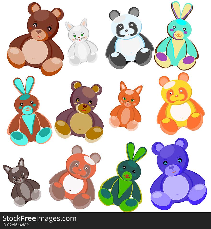 Colour soft toys. Vector illustration