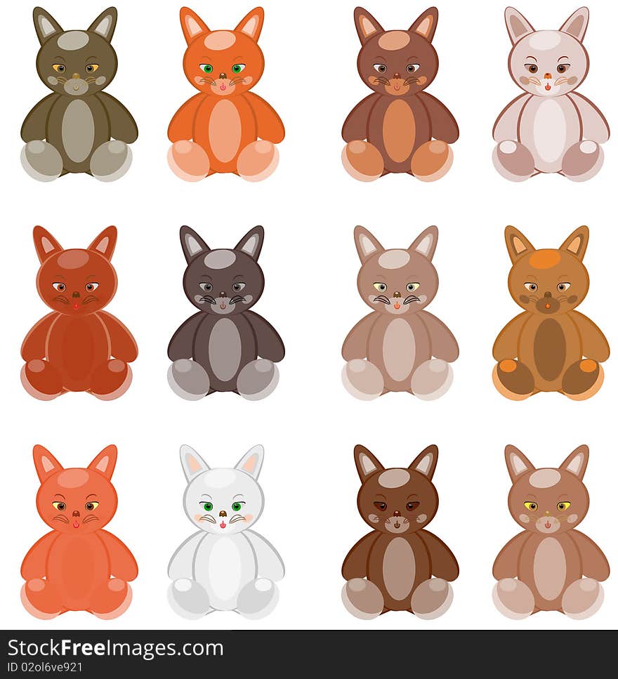 Twelve multi-coloured kittens. Vector illustration