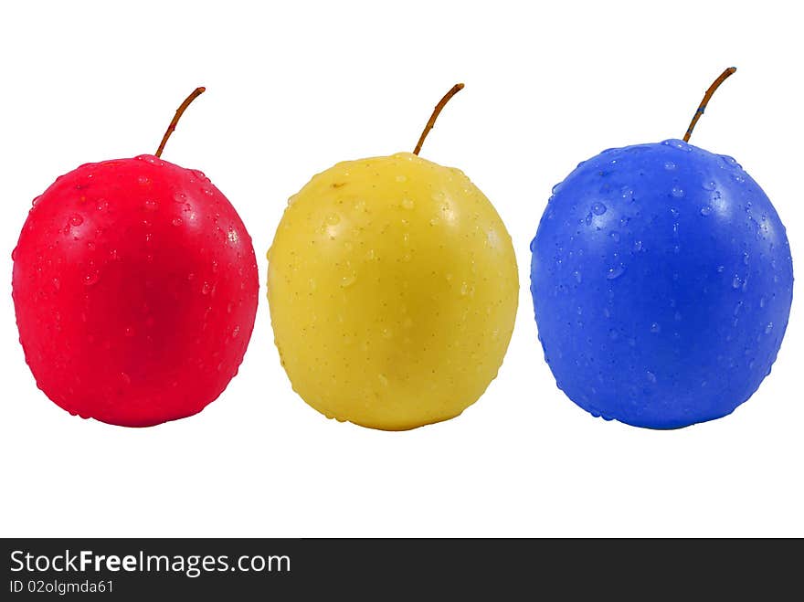 Three colorful apples for dessert creative. Three colorful apples for dessert creative