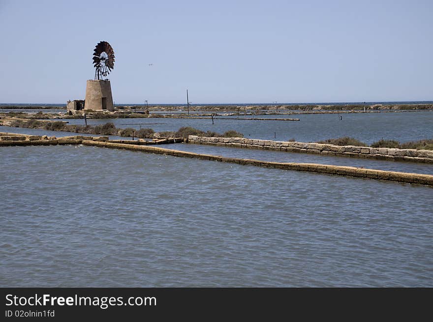 Old windmill and salt marshes