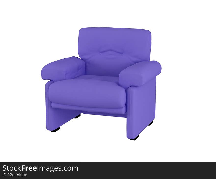 Modern violet sofa isolated on white background, 3D illustrations