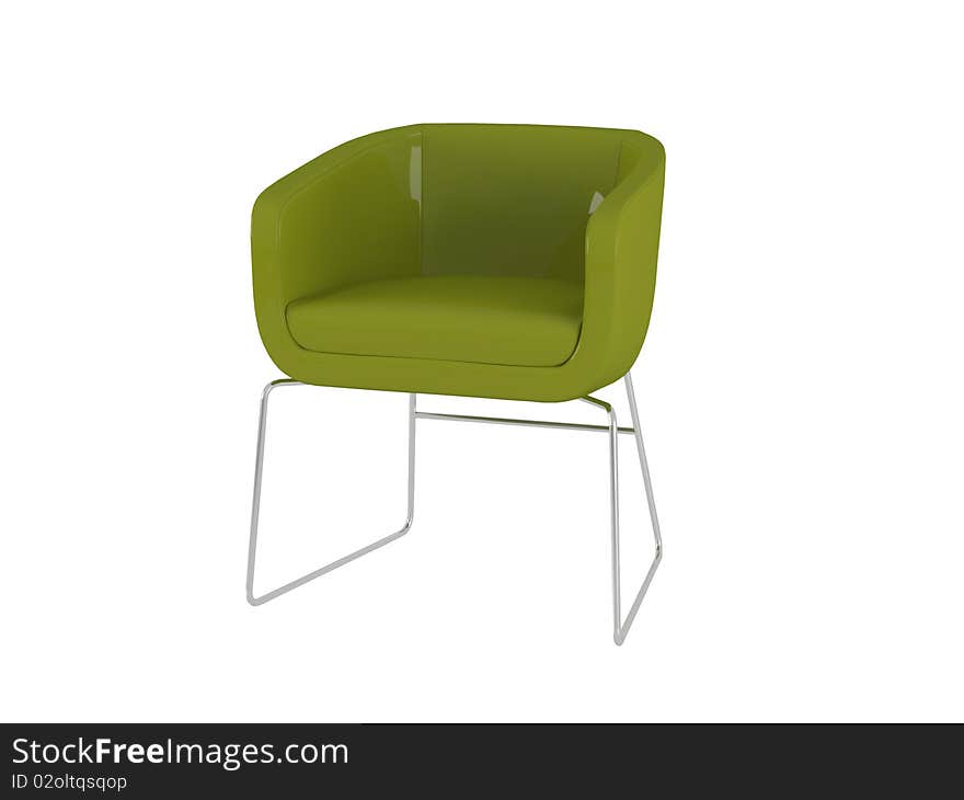 Green office armchair isolated on the white background, 3D illustration/render