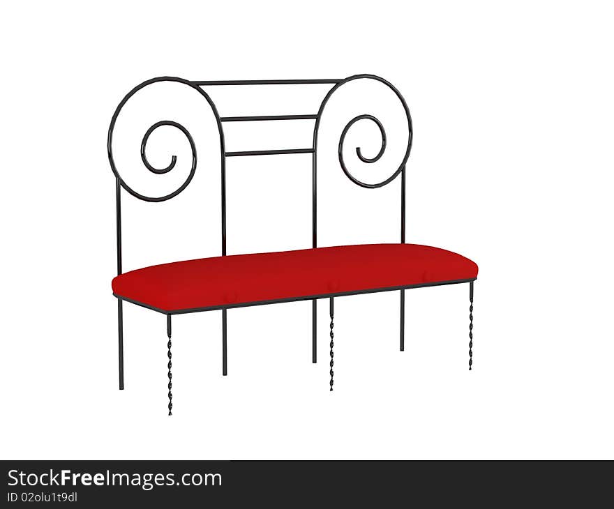 Modern red and black sofa isolated on white background, 3D illustrations