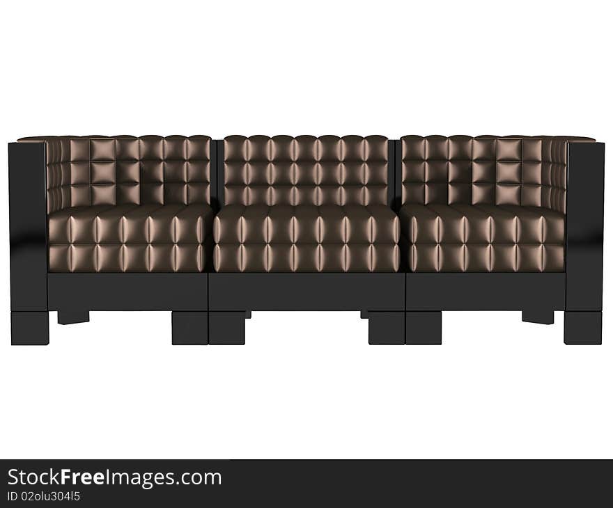 Modern brown sofa isolated on white background, 3D illustrations