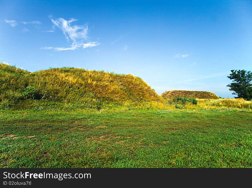 Landscape, hills or mounds around the former fortress. Landscape, hills or mounds around the former fortress