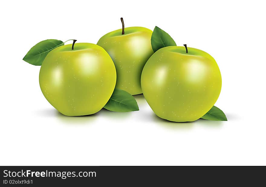 Realistic illustration of three fresh green apples. Realistic illustration of three fresh green apples