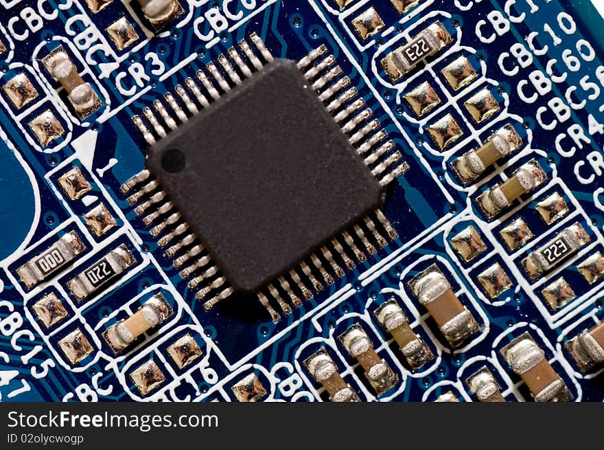 Close Up Of Computer Circuit Board In Blue