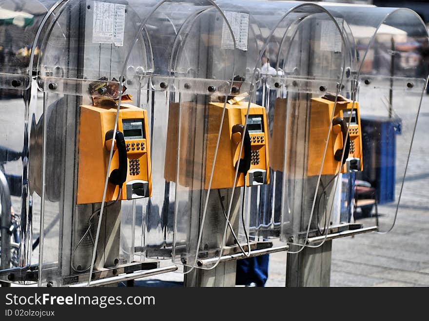 Yellow public telephone